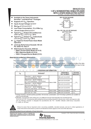 SN74LVC1G18YEAR datasheet - 1-OF-2 NONINVERTING DEMULTIPLEXER WITH 3-STATE DESELECTED OUTPUT