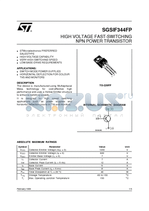 SGSIF344FP datasheet - HIGH VOLTAGE FAST-SWITCHING NPN POWER TRANSISTOR