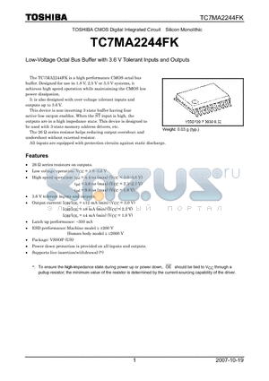 TC7MA2244FK_07 datasheet - Low-Voltage Octal Bus Buffer with 3.6 V Tolerant Inputs and Outputs