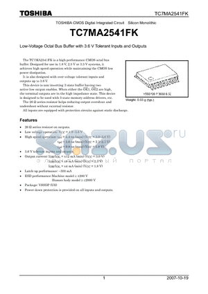 TC7MA2541FK datasheet - CMOS Digital Integrated Circuit Silicon Monolithic Low-Voltage Octal Bus Buffer with 3.6 V Tolerant Inputs and Outputs