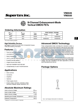 VN0550 datasheet - N-Channel Enhancement-Mode Vertical DMOS FETs