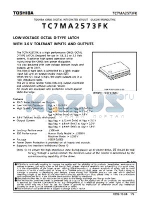 TC7MA2573FK datasheet - LOW-VOLTAGE OCTAL D-TYPE LATCH WITH 3.6V TOLERANT INPUTS AND OUTPUTS