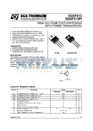 SGSF313PI datasheet - HIGH VOLTAGE FAST-SWITCHING NPN POWER TRANSISTORS