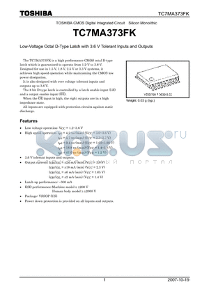 TC7MA373FK datasheet - Low-Voltage Octal D-Type Latch with 3.6 V Tolerant Inputs and Outputs