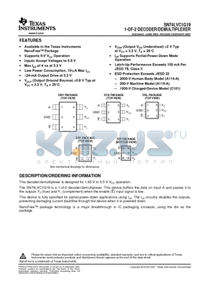 SN74LVC1G19DBVR datasheet - 1-OF-2 DECODER/DEMULTIPLEXER