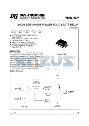 VN05HSP datasheet - HIGH SIDE SMART POWER SOLID STATE RELAY