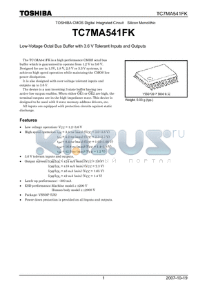 TC7MA541FK_07 datasheet - Low-Voltage Octal Bus Buffer with 3.6 V Tolerant Inputs and Outputs