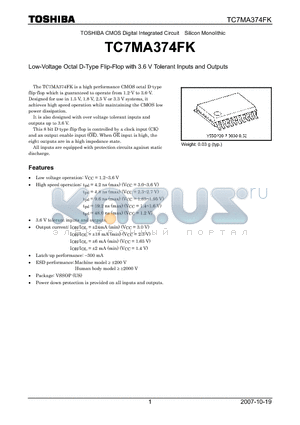 TC7MA374FK_07 datasheet - Low-Voltage Octal D-Type Flip-Flop with 3.6 V Tolerant Inputs and Outputs