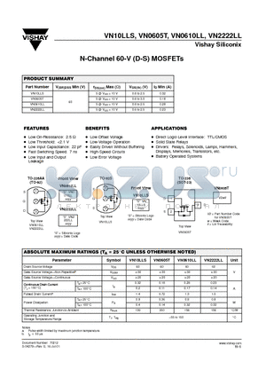VN0605T datasheet - N-Channel 60-V (D-S) MOSFETs