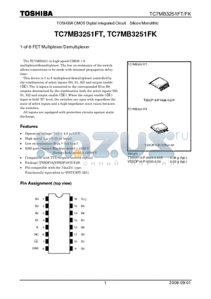 TC7MB3251FT datasheet - 1-of-8 FET Multiplexer/Demultiplexer