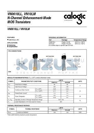 VN0610LL datasheet - N-Channel Enhancement-Mode MOS Transistors