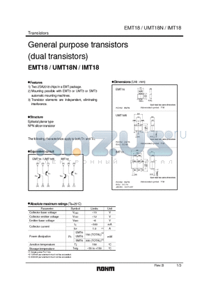 UMT18N datasheet - General purpose transistors (dual transistors)