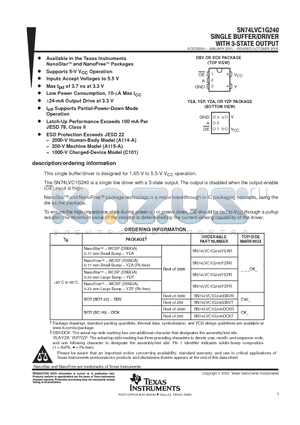 SN74LVC1G240DBVT datasheet - SINGLE BUFFER/DRIVER WITH 3-STATE OUTPUT