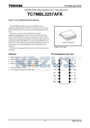 TC7MBL3257AFK datasheet - Quad 1-of-2 Multiplexer/Demultiplexer