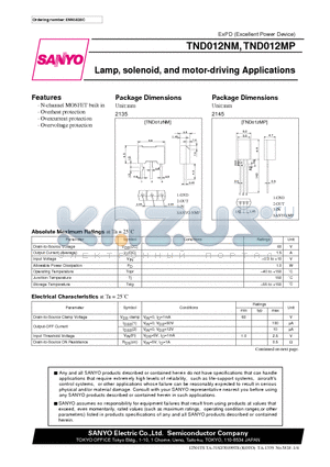 TND012NM datasheet - Lamp, solenoid, and motor-driving Applications
