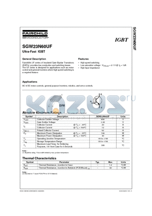 SGW23N60UF datasheet - Ultra-Fast IGBT