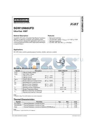 SGW13N60UFD datasheet - Ultra-Fast IGBT