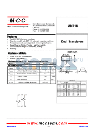 UMT1N datasheet - Dual Transistors