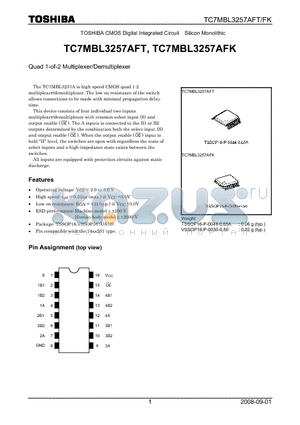 TC7MBL3257AFT datasheet - Quad 1-of-2 Multiplexer/Demultiplexer