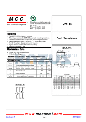 UMT1N datasheet - Dual Transistors