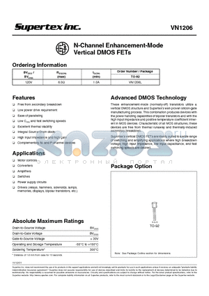 VN1206 datasheet - N-Channel Enhancement-Mode Vertical DMOS FETs