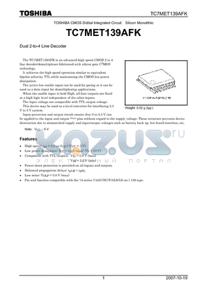 TC7MET139AFK datasheet - Dual 2-to-4 Line Decoder