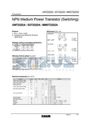UMT2222A datasheet - NPN Medium Power Transistor (Switching)