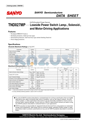 TND027MP datasheet - Lowside Power Switch Lamp-, Solenoid-, and Motor-Driving Applications