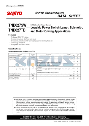 TND027SW datasheet - Lowside Power Switch Lamp-, Solenoid-and Motor-Driving Applications