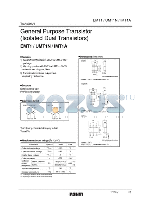 UMT1N_1 datasheet - General Purpose Transistor (Isolated Dual Transistors)