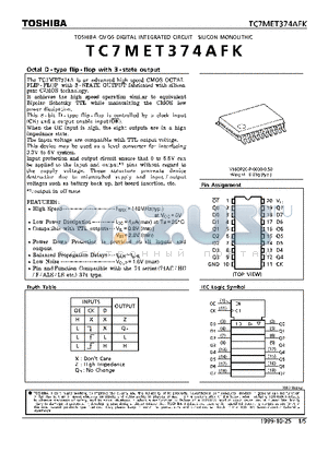 TC7MET374AFK datasheet - OCTAL D-TYPE FLIP-FLOP WITH 3-STATE OUTPUT