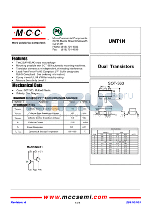 UMT1N_11 datasheet - Dual Transistors