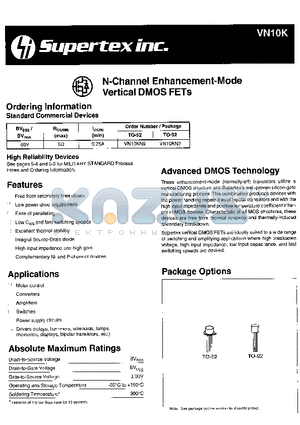 VN10KN9 datasheet - N-Channel Enhancement-Mode Vertical DMOS FETs