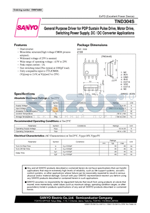 TND304S datasheet - General Purpose Driver for PDP Sustain Pulse Drive, Motor Drive Switching Power Supply, DC / DC Converter Applications
