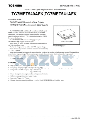 TC7MET541AFK datasheet - TOSHIBA CMOS Digital Integrated Circuit Silicon Monolithic