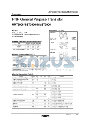 UMT3906 datasheet - PNP General Purpose Transistor