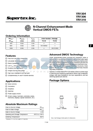 VN1310 datasheet - N-Channel Enhancement-Mode Vertical DMOS FETs