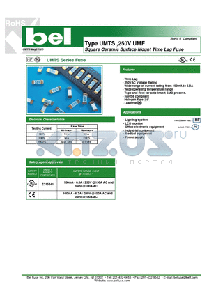 UMTS1.25 datasheet - Square Ceramic Surface Mount Time Lag Fuse