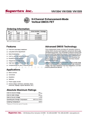 VN1504 datasheet - N-Channel Enhancement-Mode Vertical DMOS FET