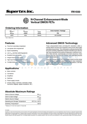 VN1550 datasheet - N-Channel Enhancement-Mode Vertical DMOS FETs