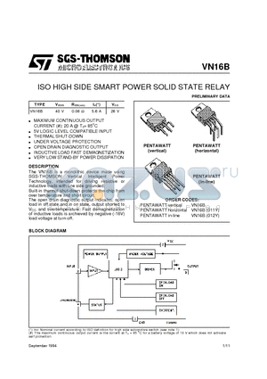 VN16B012Y datasheet - ISO HIGH SIDE SMART POWER SOLID STATE RELAY