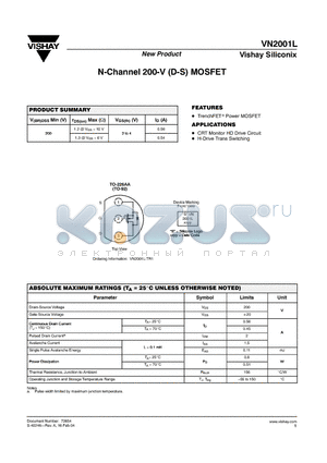 VN2001L datasheet - N-Channel 200-V (D-S) MOSFET