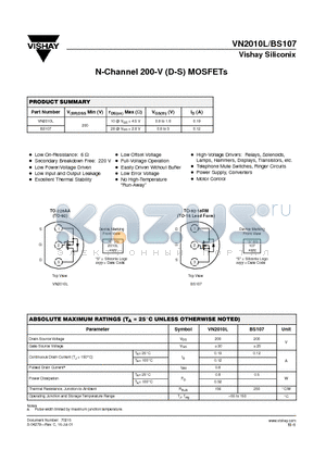 VN2010L datasheet - N-Channel 200-V (D-S) MOSFETs