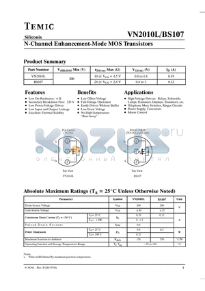 VN2010L datasheet - N-Channel Enhancement-Mode MOS Transistors