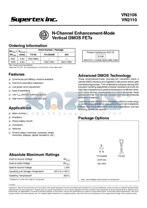 VN2110K1 datasheet - N-Channel Enhancement-Mode Vertical DMOS FETs