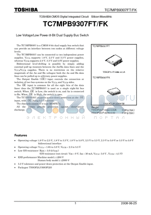 TC7MPB9307FT datasheet - Low Voltage/Low Power 8-Bit Dual Supply Bus Switch