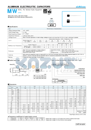 UMW0G101MDD datasheet - ALUMINUM ELECTROLYTIC CAPACITORS