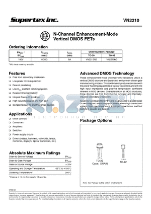 VN2210 datasheet - N-Channel Enhancement-Mode Vertical DMOS FETs