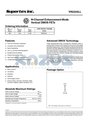 VN2222LL datasheet - N-Channel Enhancement-Mode Vertical DMOS FETs