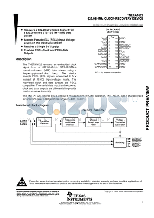 TNETA1622 datasheet - 622.08-MHz CLOCK-RECOVERY DEVICE